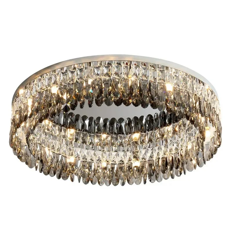 Nordic Chrome Silver  Luminaires Ceiling Lamp Crystal Chandelier for Living Room Bedroom Restaurant Circular  Lighting