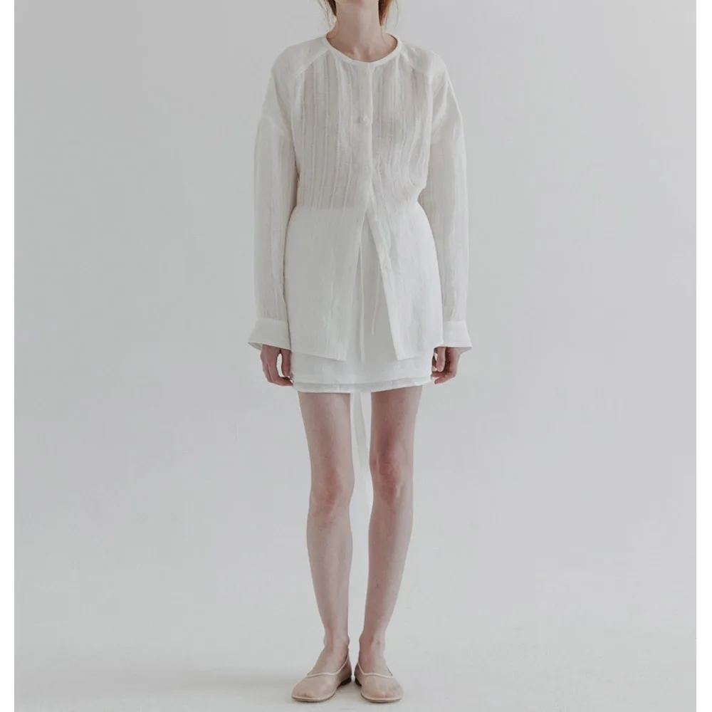 Ladies Loose Casual Shirt Summer New M0*@ Waist Slightly Transparent Linen Sun Shirt