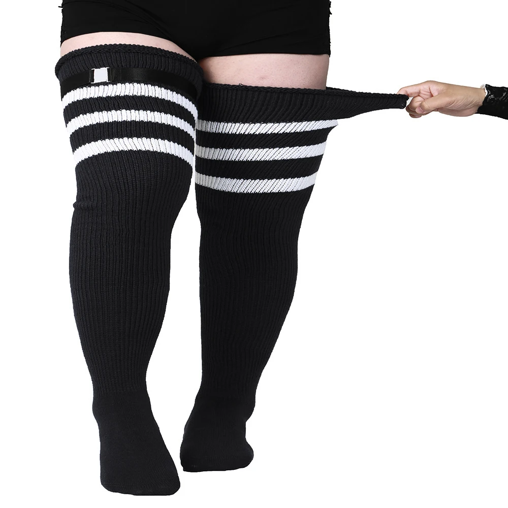 1 [air Plus Size Womens Thigh High Socks for Thick Thighs - Extra Long Striped Thick Over the Knee Socks - Leg Warmer Boot Socks