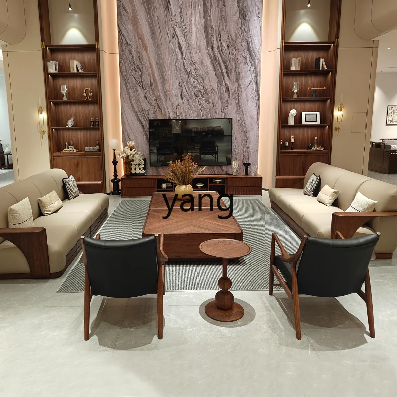 TGF black walnut straight row solid wood sofa coffee table living room home light luxury simple medium and ancient style