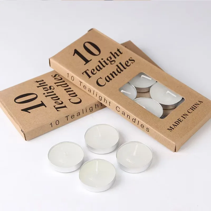 10 unids/caja vela de cera de té Natural sin perfumado vela pequeña sin goteo blanca decoración de la habitación decoración de la escena decoración del dormitorio, cumpleaños