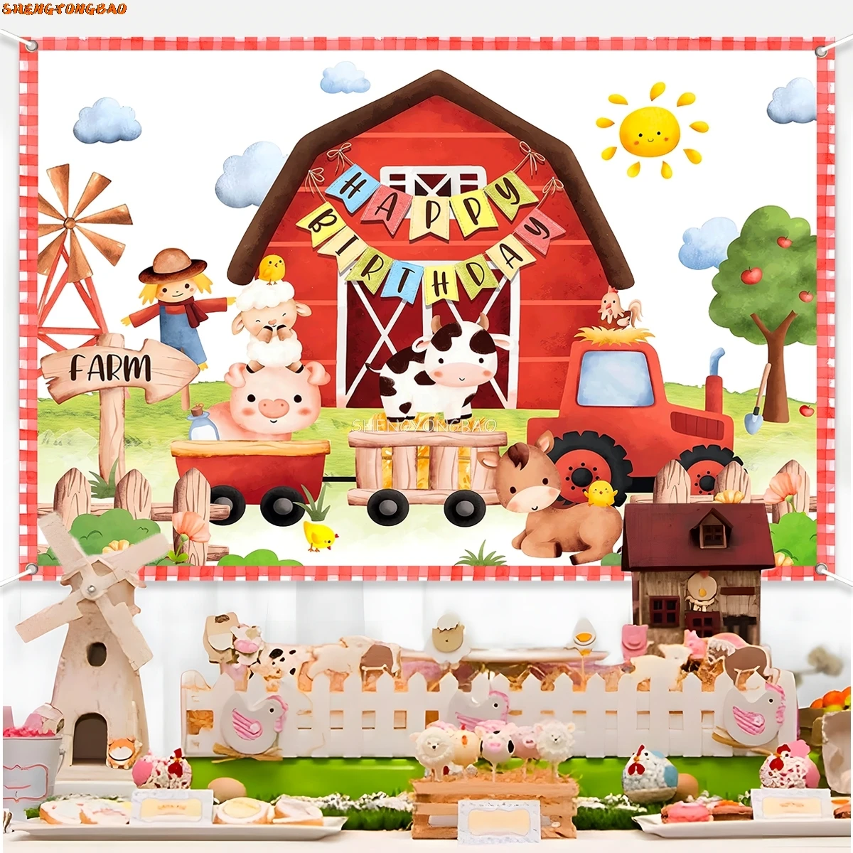 Farm Animal Calf Theme Backdrop Kids 1st Birthday Baby Shower Decor Lamb Photograph Background Children's Day Props CJ-06