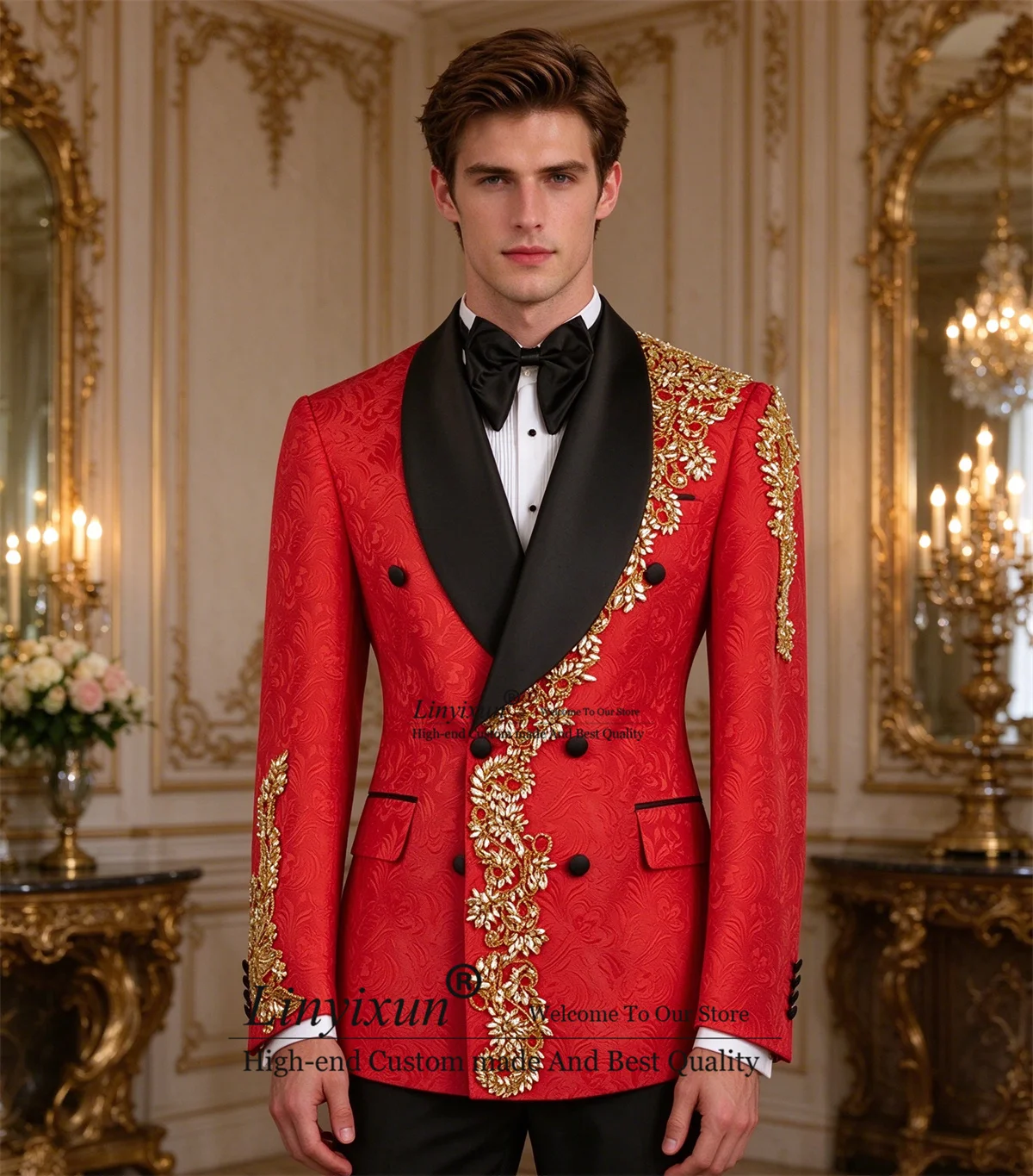 Sparkly Jewelry Diamond Men Suits Customized Slim Fit Groom Male Blazers 2 Pieces Sets Jacquard Wedding Tuxedos ropa hombre