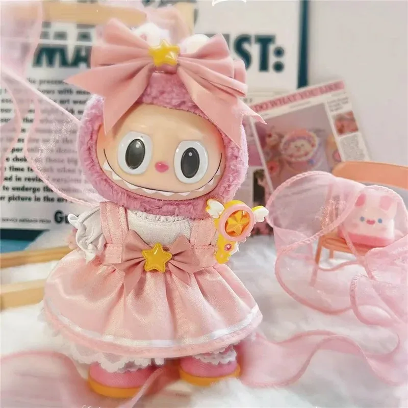

15 17cm For Labubu Doll Kawaii Cardcaptor Sakura Style Pink Skirt Outfit Clothing Cosplay Shoes Set Dollhouse Game Toys Gift