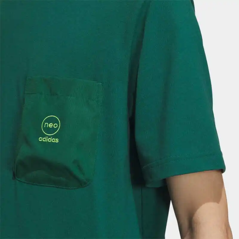 Adidas Sport Essentials Men's Green T Shirt Pocket Design Crew Neck Short Sleeve For Daily Wear