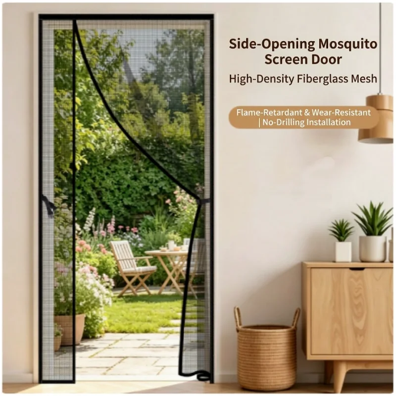 Black Magnetic Door Screen Window Mosquito Net Side Opening Fiberglass Curtain Insect Mesh and Mosquito Proof Invisible Net ﻿