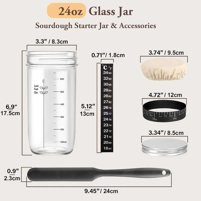 Sourdough Starter Jar 24oz Sourdough Starter Kit with Date Marked Feeding Band Sourdough Fermentation Jar Scraper Baking Tools