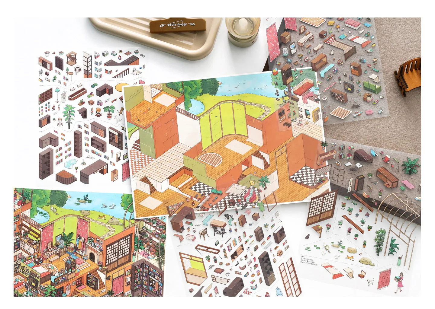 JIANQI Kawaii Apartment Building 3D Underground Exploration Landscape Sticker DIY Pocket Cabin Scene Sticker Scrapbook-Zubehör – Detail 10
