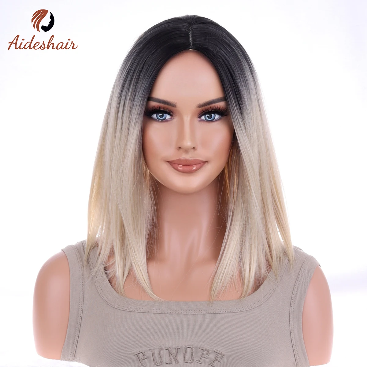 Aideshair Air Fringe silver-grey short wig with mid-split straight hair synthetic heat-resistant fiber wig for daily party use