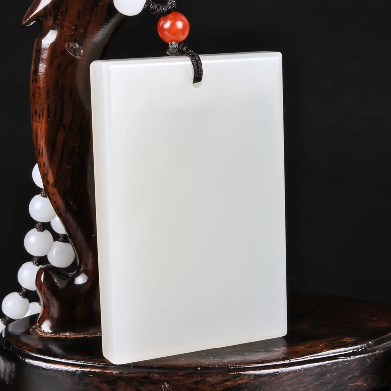 

Hotan White Men and Women, Square Pendant, Jade Amulet, Hanging Ornament