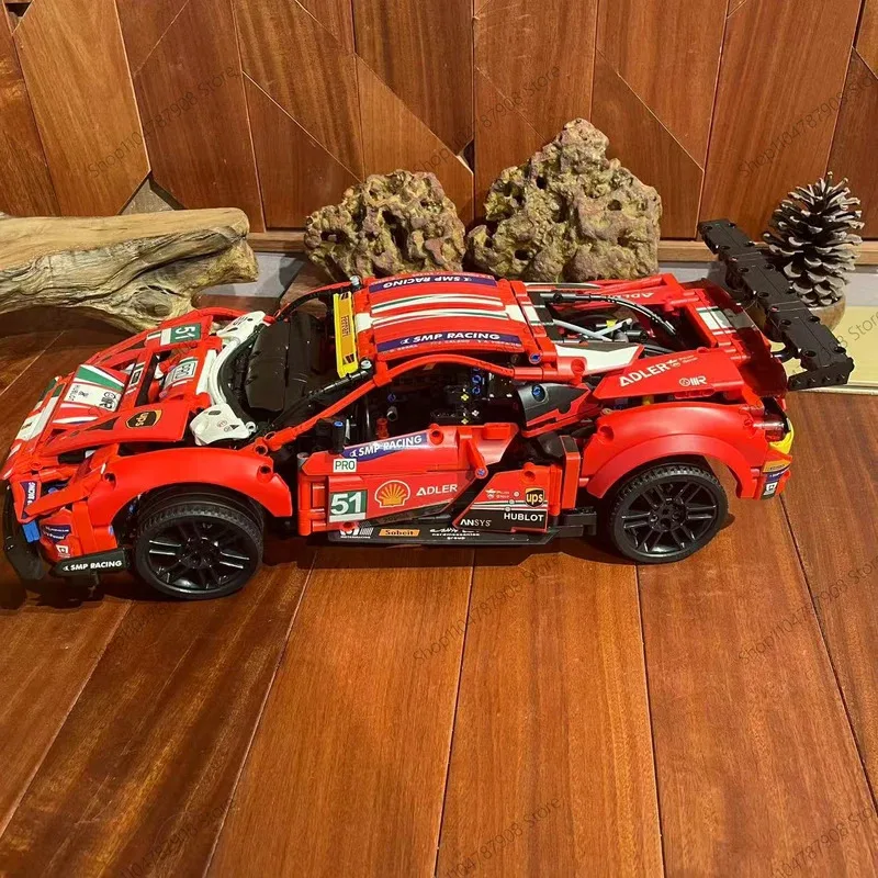 1677-delig 488 GTE Racewagen Bouwstenen Modelset MOC Technisch voertuig Jongens Assemblagespeelgoed Kinder- en volwassenencadeau