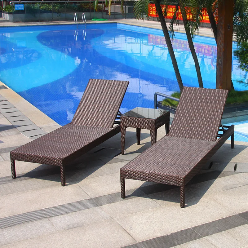 Outdoor bed outdoor courtyard swimming pool rattan lounge chair balcony garden leisure beach chair sun room lounge chair