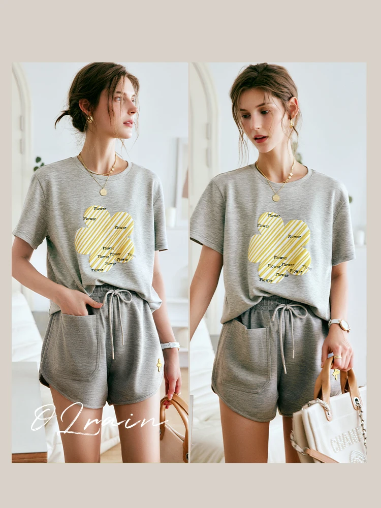 OLrain Grey Casual Shorts Women Summer Trouser 2025 High Waist Drawstring Wide Leg Sports Short Pants Female Clothes O22XK61509