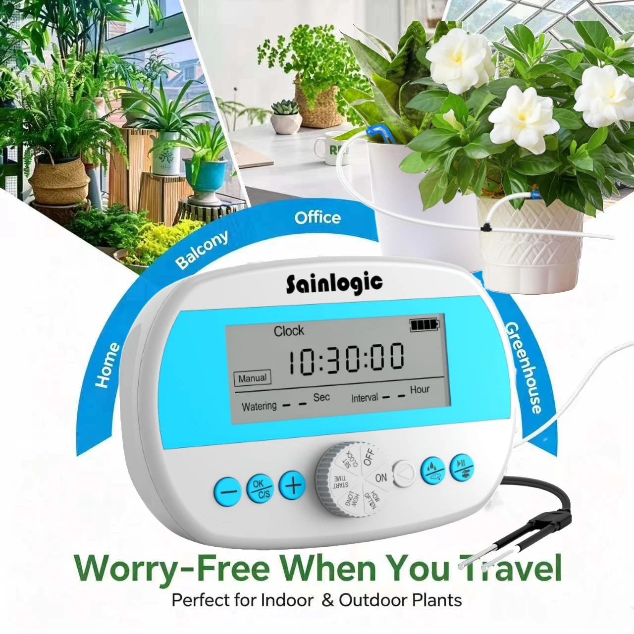 Sainlogic Drip Irrigation Kit, Auto Plant Watering System, Anti-Siphoning Device, 15 Pots DIY Timer Pump for Indoor Garden