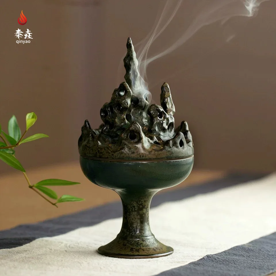 Creative Ceramic Taihu Stone Pan Incense Burner Manual Zen Study Decoration Table Tower Incense Burner Zen Garden