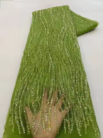 High-End Luxury Lace Fabric with Sequin, French Embroidery, Heavy Groom, African, Nigerian Fashion, Evening Dress