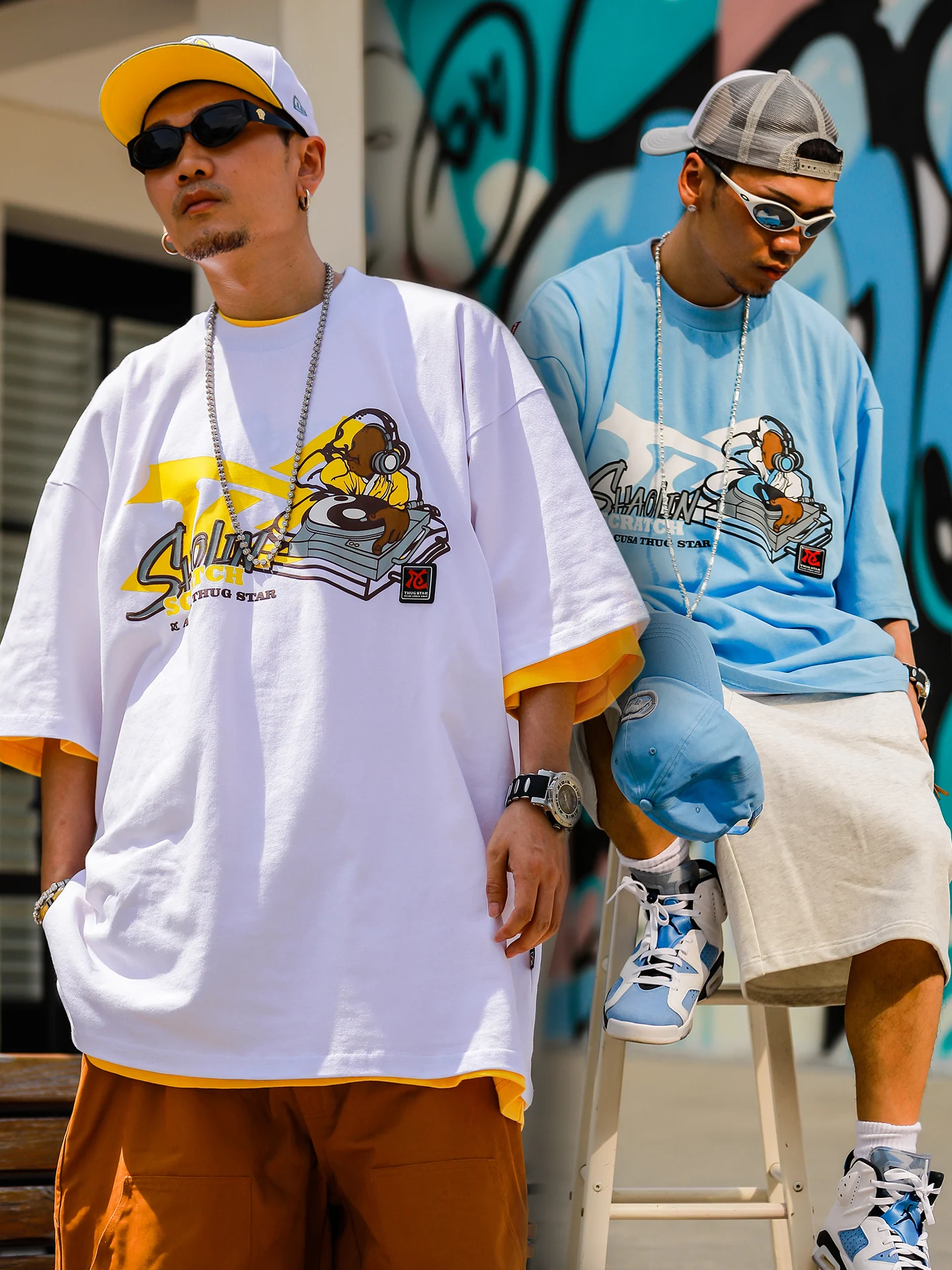 

Acusa American Street Style Tai Chi DJ Printing Heavyweight Short Sleeve T-Shirt Fun 3D Print Casual Loose Fit Cotton Tee
