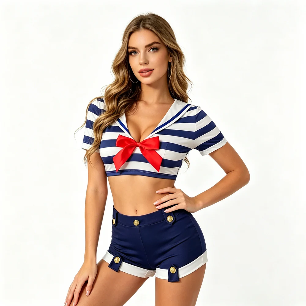 Disfraz Sexy de Marinera para Mujer, Conjunto de Vestido de Uniforme Naval a Rayas para Halloween, Cosplay, Fiesta, Actuación en Escenario