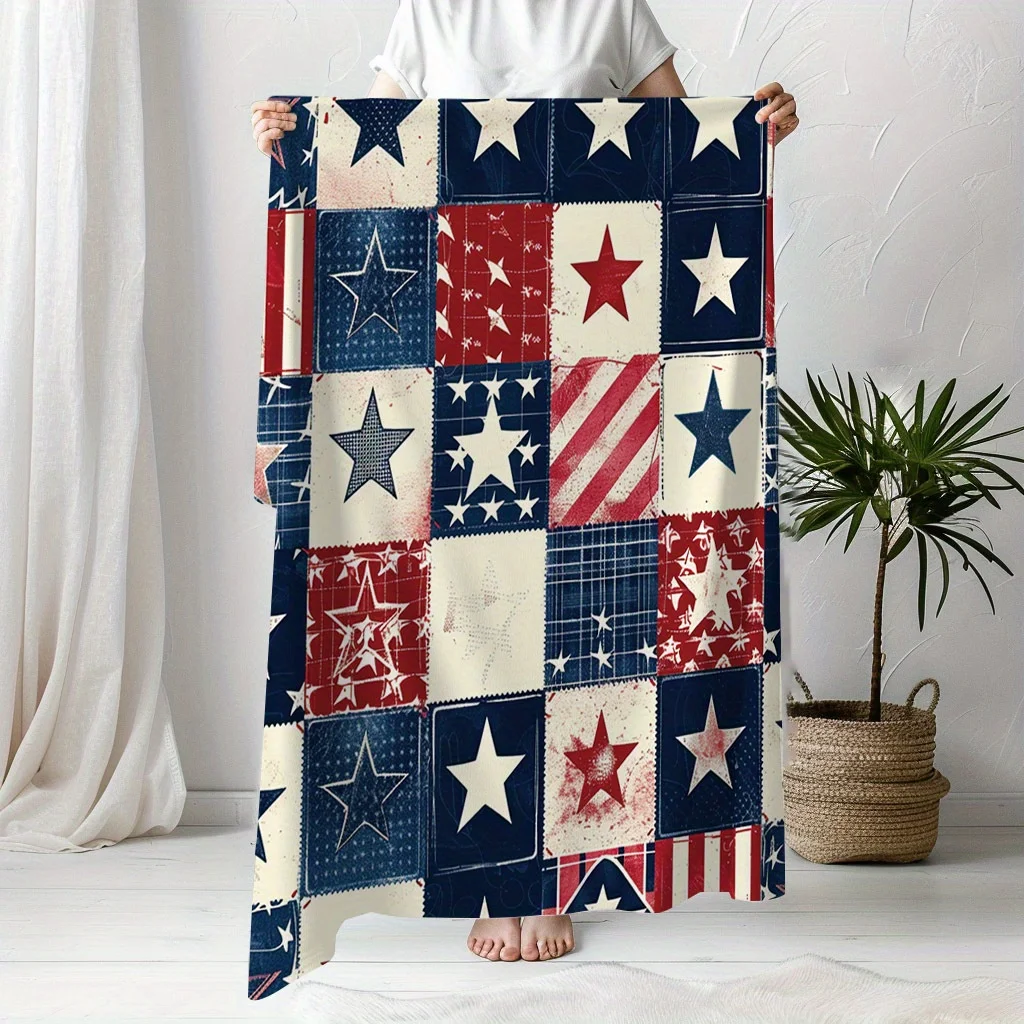 Assembled flags and star patterns Flannel printed blanket suitable for all seasons suitable living room office sofa and travel