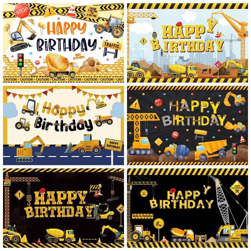 

Construction Team Backdrop Excavator Crane Transporter Birthday Party Customize Photography Background Decor Banner Photo Studio