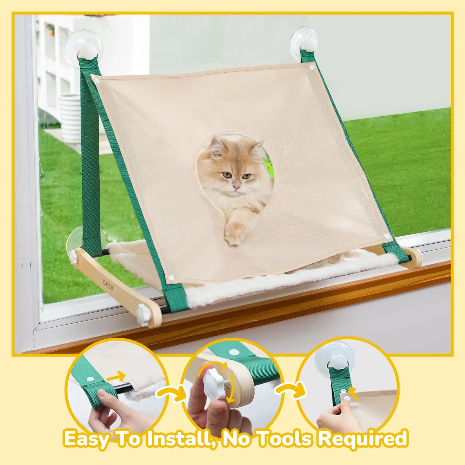 Large Cordless Cat Window Perch Glow in The Dark Cat Window Hammock with Hook Design Double-Sided Fabric Cover Foldable Window