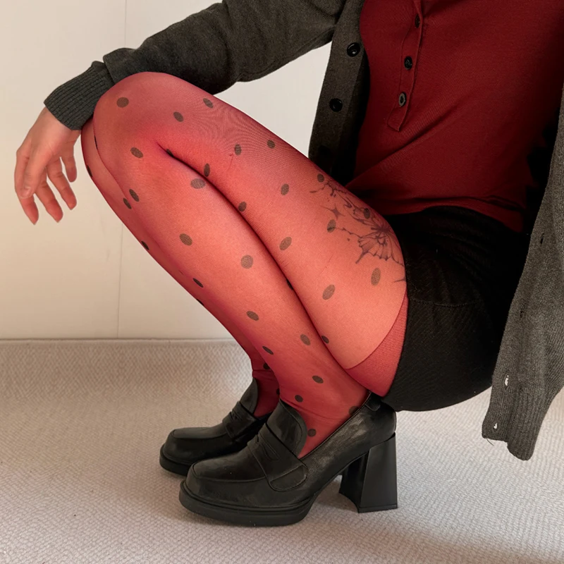 Gepunktete Strumpfhose für Damen, Transparente Strümpfe mit Punktmuster, Sommer 2026, 30D Ultradünne Durchsichtige Farbenfrohe Strumpfhose im Spicy-Girl-Stil