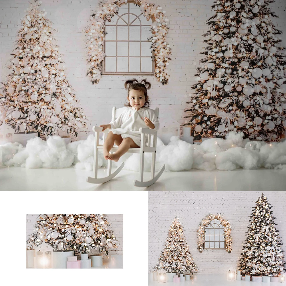 

Creamy White Christmas Windows Backdrops Kids Girl Photography Adult Family Photocall Decors Xmas Snowy Trees Backgrounds