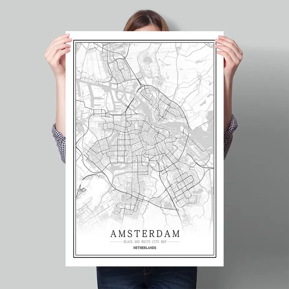 Netherlands Black White World City Map Poster Amsterdam Breda Art Poster Print Wall Decoration Canvas Print Home