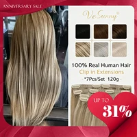 Extensiones de cabello con clip VeSunny, cabello humano rubio con clip en extensiones de cabello # 16/22 Peluca real de doble trama recta sedosa