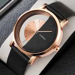 UTHAI-Reloj de pulsera de cuarzo para hombre y mujer, cronógrafo con diseño ahuecado, perspectiva, resistente al agua, correa de cuero