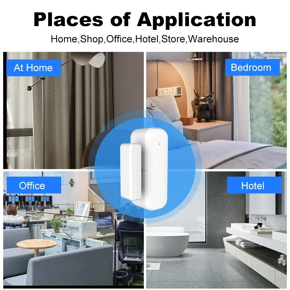 Tuya ZigBee Door Window Sensor Wireless Magnetic Alarm Detector Home Security Anti-Theft APP Control Works with Alexa Google