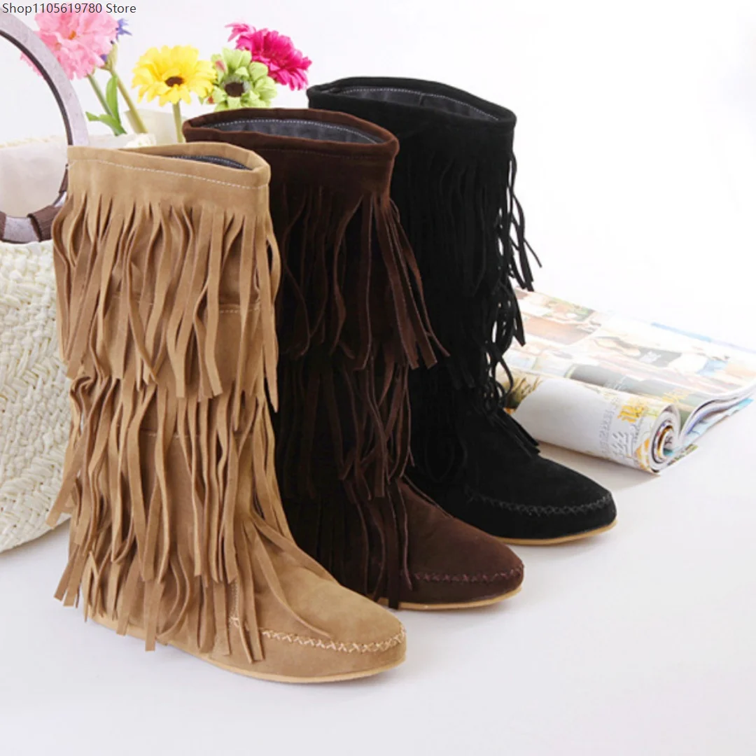 Women Fashion Matte Fringe Flat Short Boots 2026 Spring Fall Trend Comfort Walking Shoes Daily Role Play Casual Outdoor Footwear