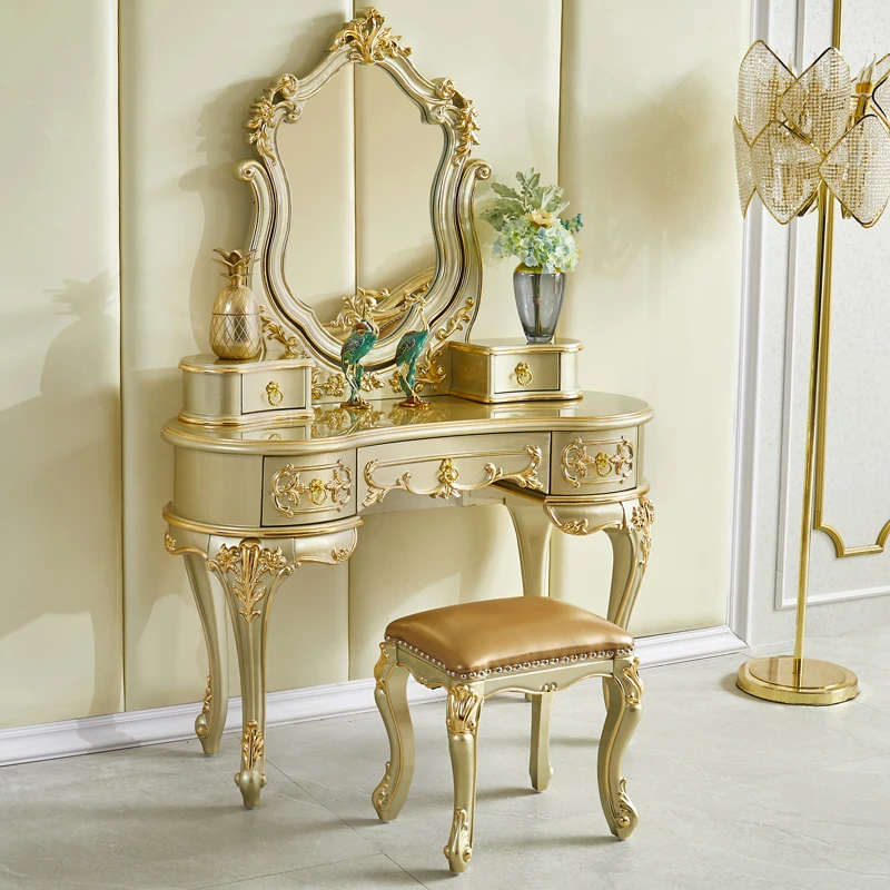 Full solid wood dressing table, bedroom, small unit, princess dressing table, French villa luxury