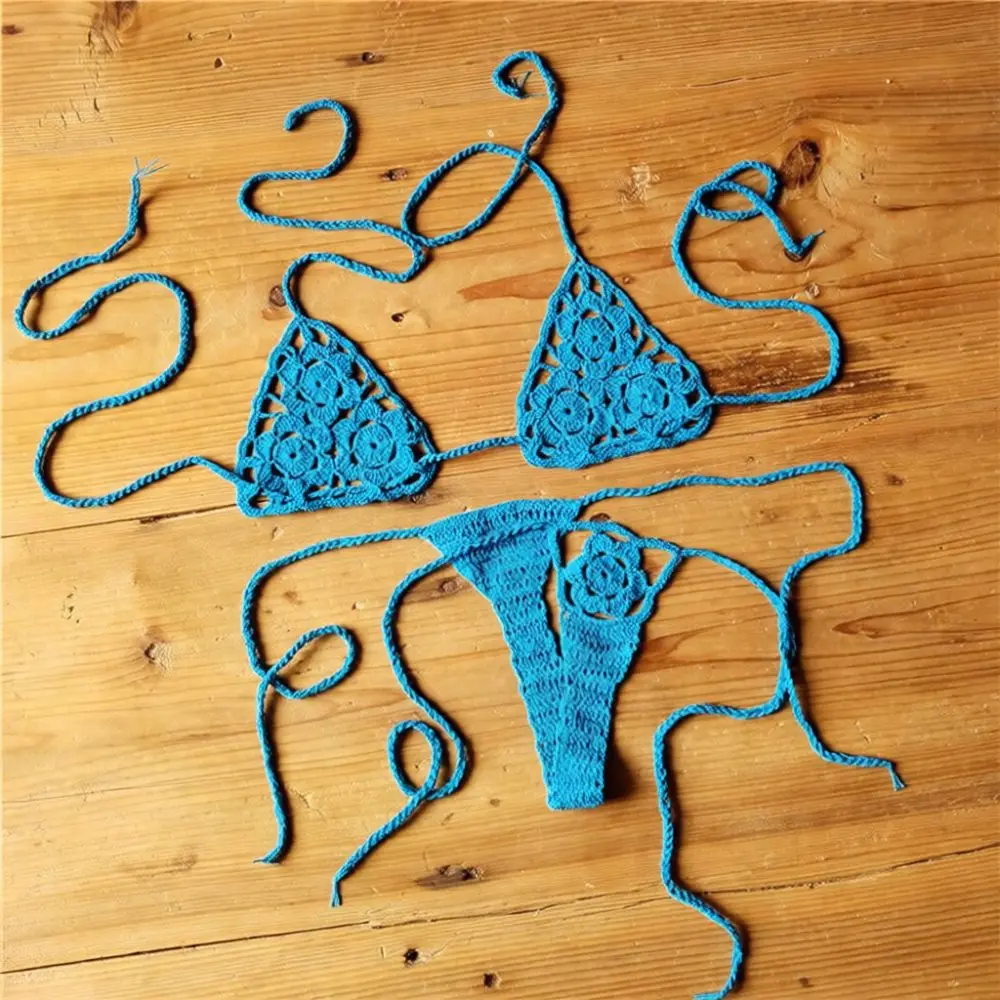 Handmade Crochet Bikini Set Sexy Women Beachwear Split Swimsuit Knitted Vacation Bathing Suit Summer Holiday Micro Swimwear