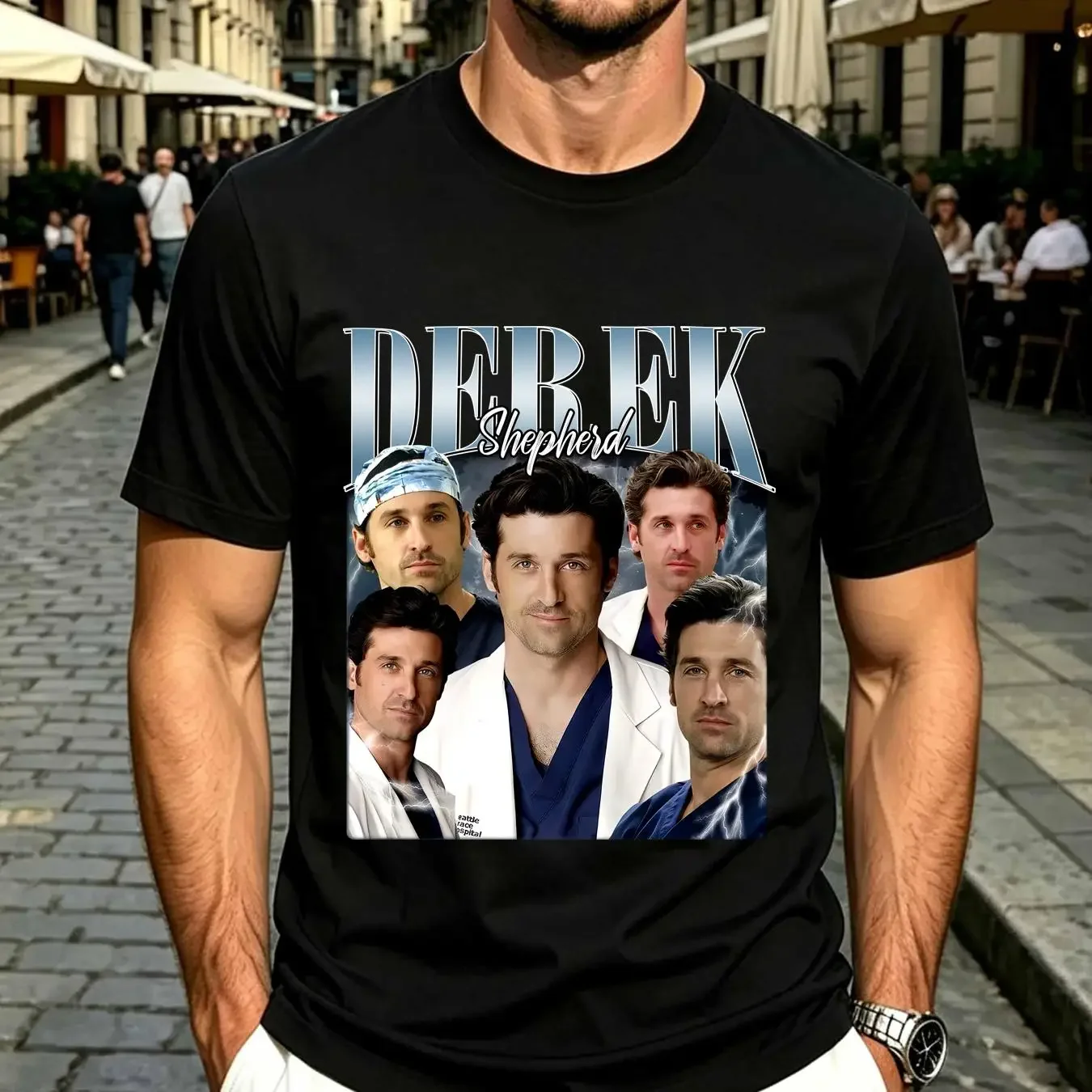 washed T Shirt Derek Shepherd Grey's Anatomy TV Series Dr Vintage long or short sleeves vintage Washed homme Casual streetwear