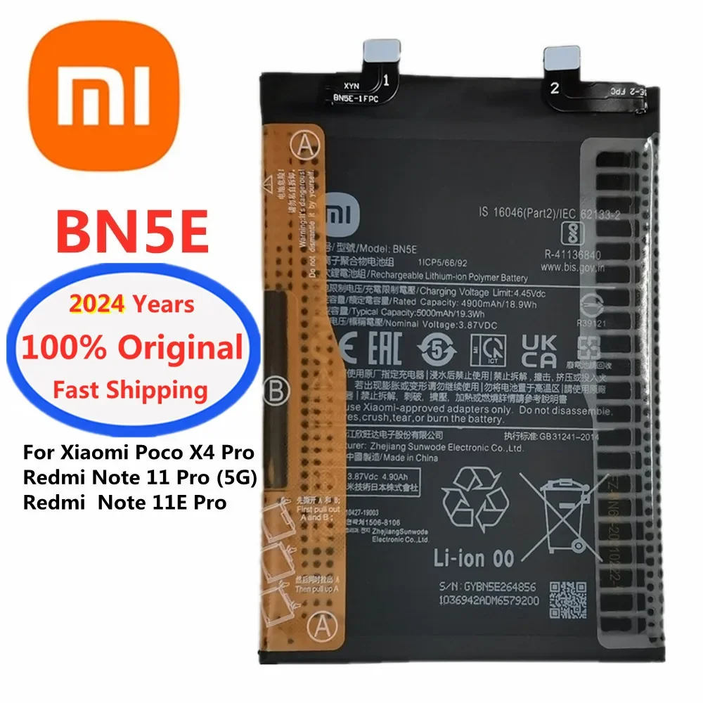 

2024 Years BN5E 5000mAh Original Phone Battery For Xiaomi Mi POCO X4 Pro 5G / Redmi Note11 Pro 5G / Note 11E Pro Bateria Battery