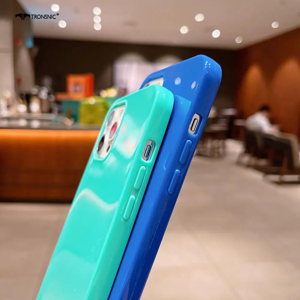 Ins Candy Luxury Glossy Phone Case for iPhone 14 13 12 11 Pro Max XR Xs Max XR 7 8 Plus Soft Red Blue Colorful  Cover Couple Hot