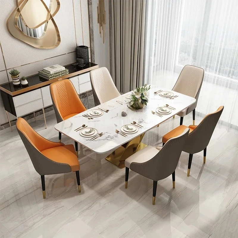 

Rock slab dining table light luxury modern living room rectangular dining table marble dining table and chair combination