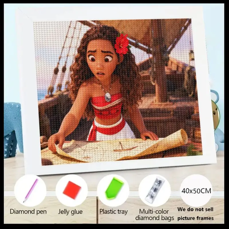 قطعة واحدة من مجموعة طلاء الماس ديزني موانا 5D، مجموعة فنية كاملة لشخصية فيلم الرسوم المتحركة DIY، لوحة ماسية كريستالية كبيرة لـ