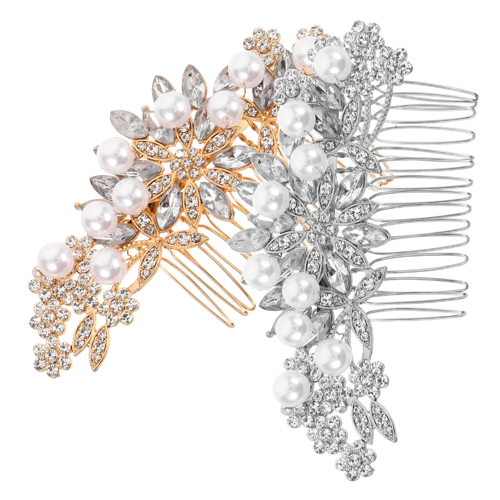 2Pcs Bridal Hair Combs Elegant Handmade Vintage Metal Alloy Sparkly Side Combs Bride Wedding Hair Accessories Comb for Bridal