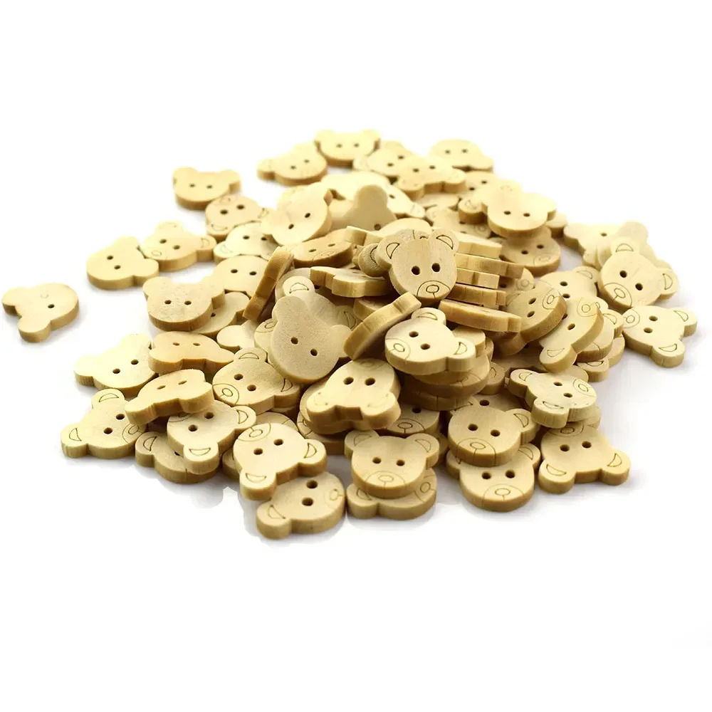 50PCS 2 Holes Natural Wooden Buttons Embellishments Star Horse Bow Cat Bear Flower Children Button Diy Decorative Wood Button