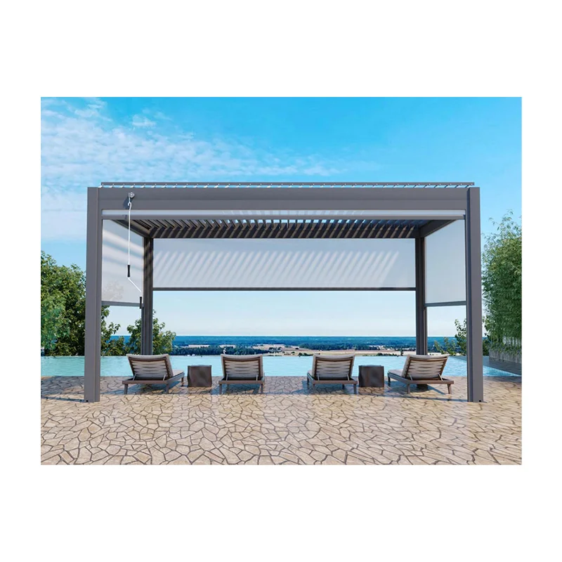 Modern Outdoor Bioclimatique Aluminum Frame Pergola 3x3m Motorized Retractable Louver Roof PVC Waterproof Electric Remote