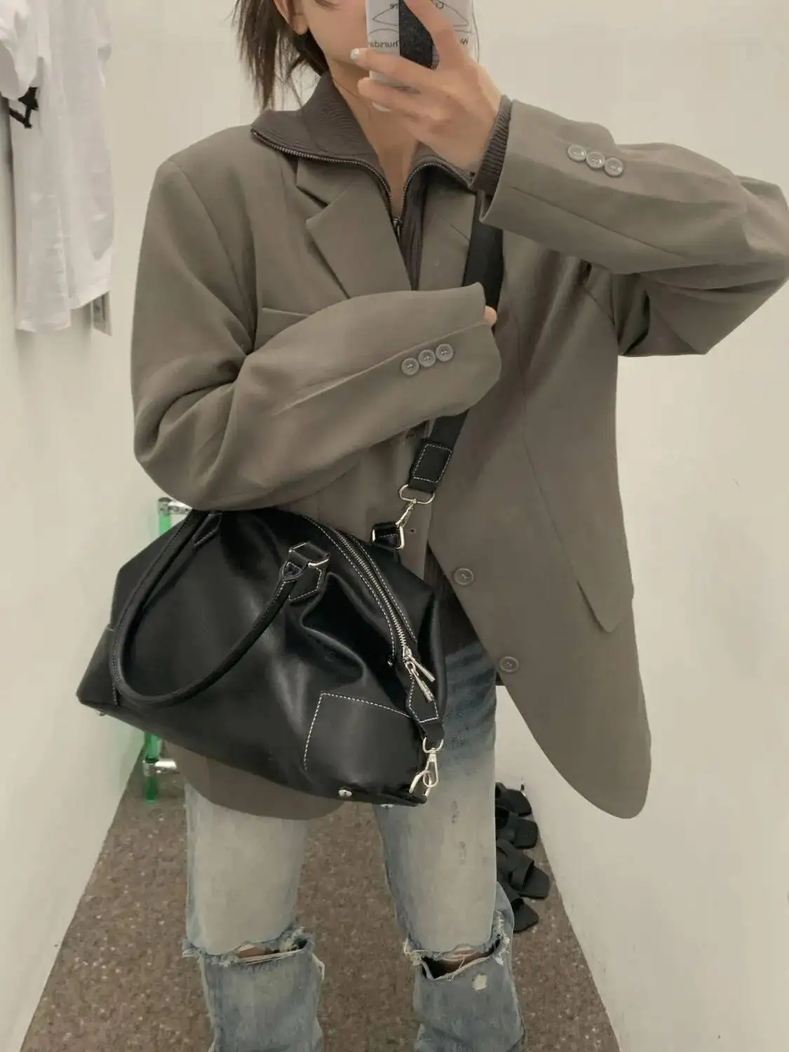 Bloom Retro Large Capacity Tote Women Vintage Soft Leather Casual Shoulder Bags Ladies Y2k Grunge Handbag Messenger Bag