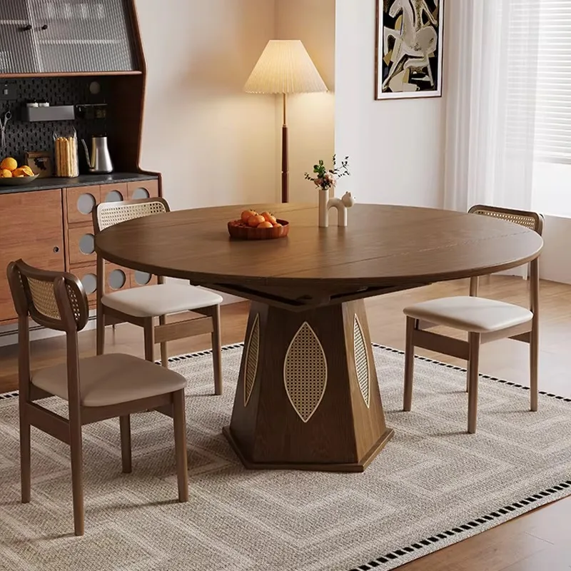 

Middle Ancient Style Solid Wood Dining Table Modern Simple Household Small Unit Expandable And Foldable Round Table Dining Table