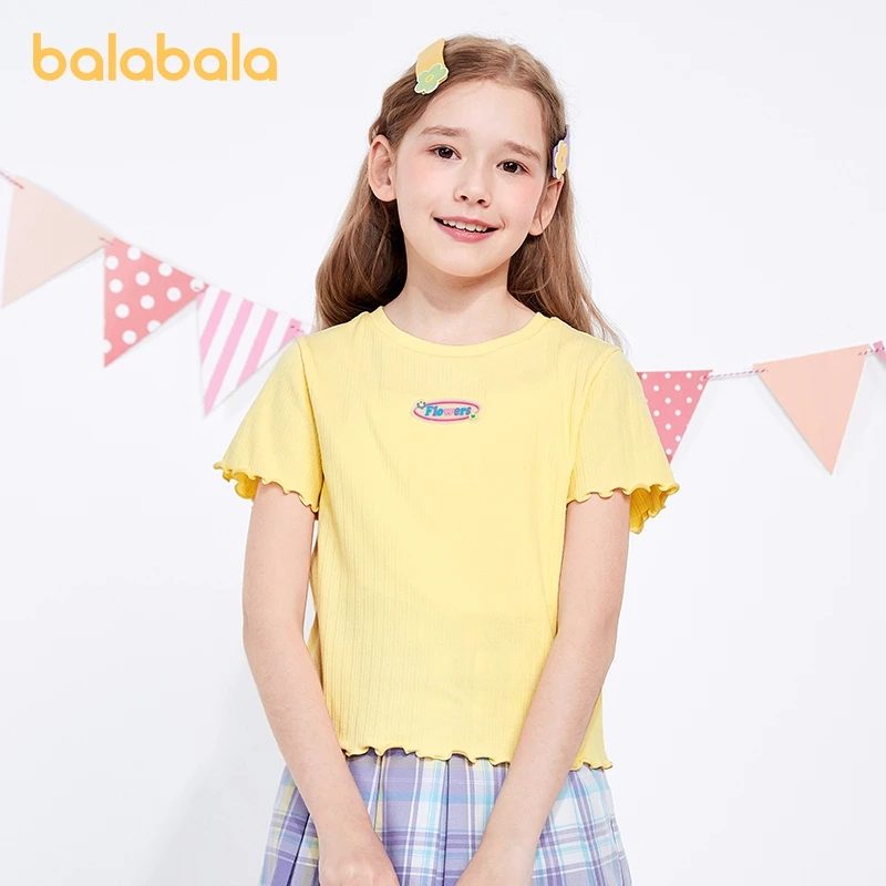 Balabala Kids Girl Short-Sleeved T-Shirt With Simple Texture Sweet Simple Fashionable Trendy T-Shirt