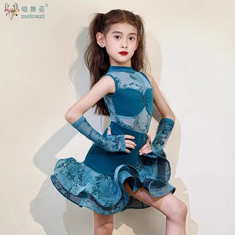 فستان رقص لاتيني للأطفال بقواعد راقية، فستان رقص للفتيات، تنورة رقص للمنافسة الدولية الاحترافية #1