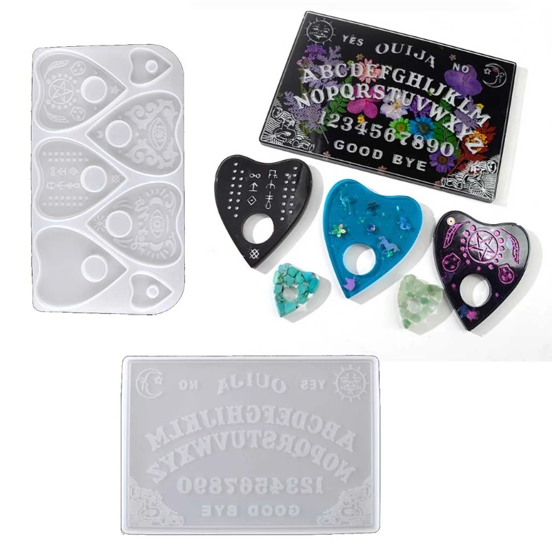 2Pcs Ouija- Board Planchette Resin Molds Gothic Ouija- Board Game Keychain Pendant Epoxy Silicone Molds Jewelry Making