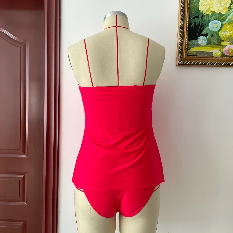 Bañador Vintage Sexy para Mujer, Tankini con Espalda descubierta, ropa de playa, conjunto de dos piezas, traje de baño