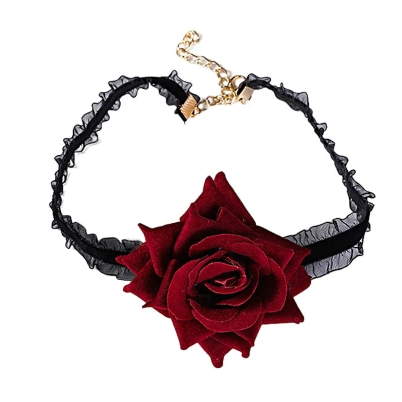 5ASD LOLITA-ROSE FLOWER HCOKER RETRO GOTHIC PUNK BUNK NETLACE LACE RECK CHOUR