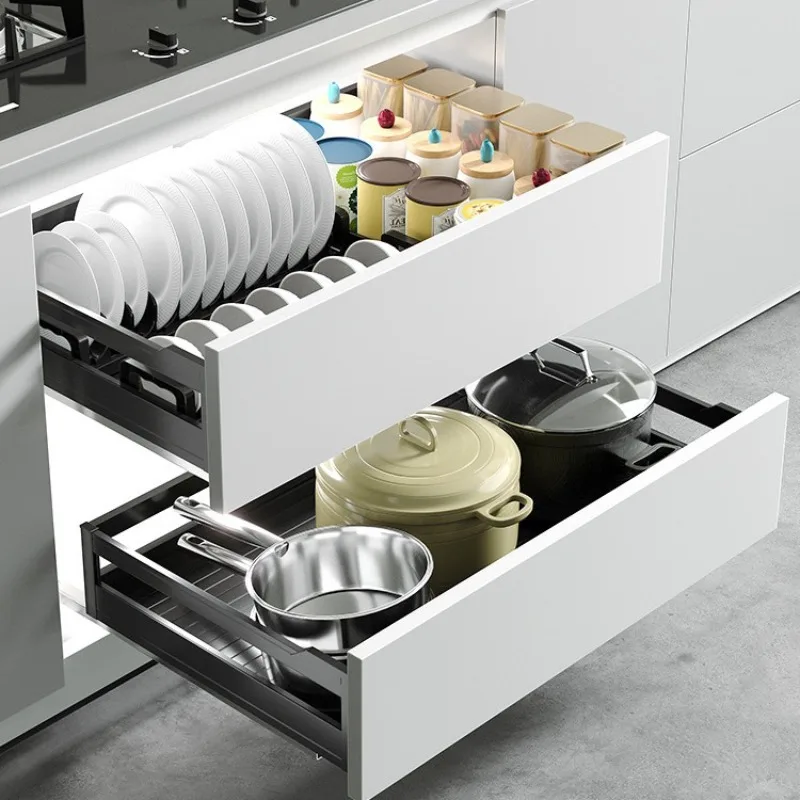 Kitchen Cabinet Drawer Shallow Cabinet Non-Standard Aluminum Alloy Double Layer Bowl Basket Cabinet Shallow Pull Basket Dish Rac